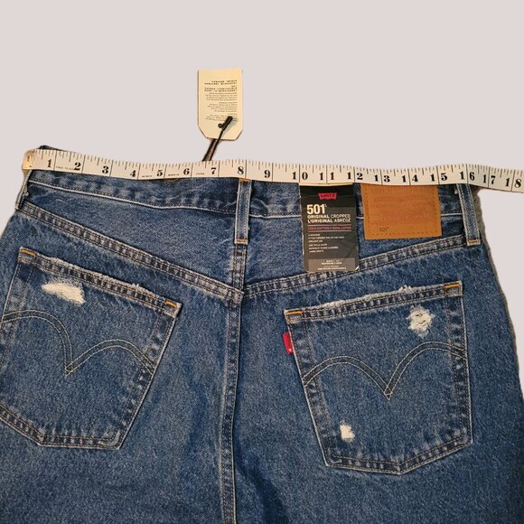 Levi’s 501 Original Cropped High Rise Distressed Jeans Unisex Size 32x28 - Picture 16 of 16